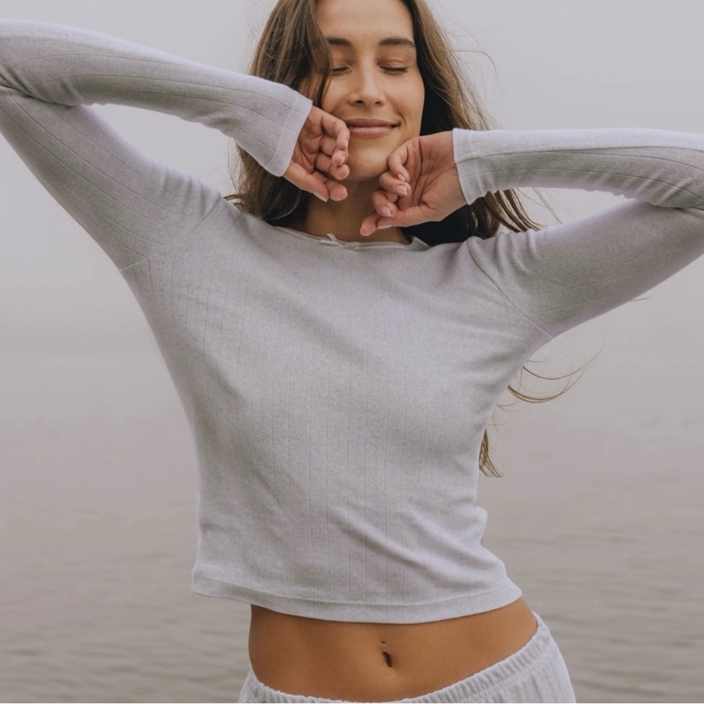 Daily Drills - Light Grey Pointelle Long Sleeve Tee